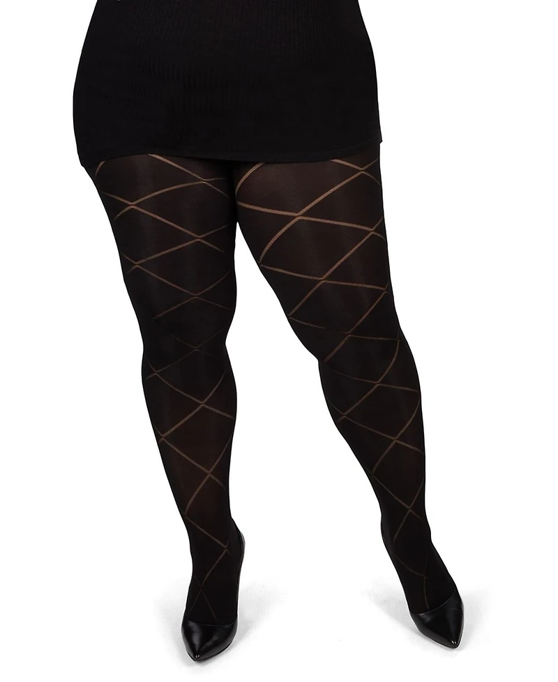 MeMoi Plus Diamond Opaque Curvy Control Top Tights Mm-2322