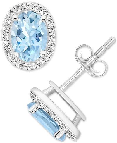 Lab Grown Aquamarine (1-3/5 ct. t.w.) & Created White Sapphire (1/5 Stud Earrings 10k Gold (Available Additional Gemstones)