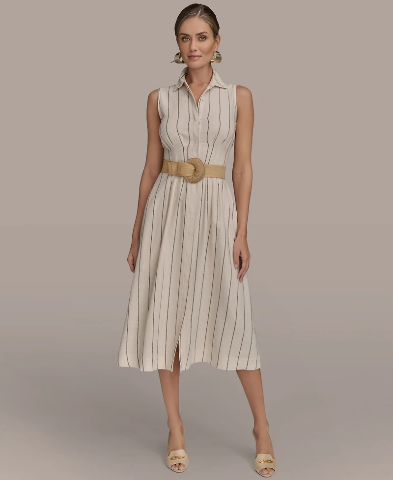 Donna Karan New York Women's Striped Belted Shirt Dress