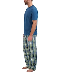 Hanes Men's 2-Pc. Relaxed-Fit Sleep T-Shirt & Stretch Plaid Pajama Pants Set