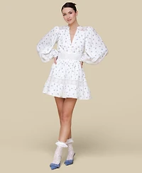 Avec Les Filles Women's Cotton Lace-Trim Floral-Print Mini Dress