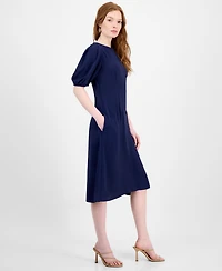 Connected Women's Puff-Sleeve Round-Neck Midi Dress