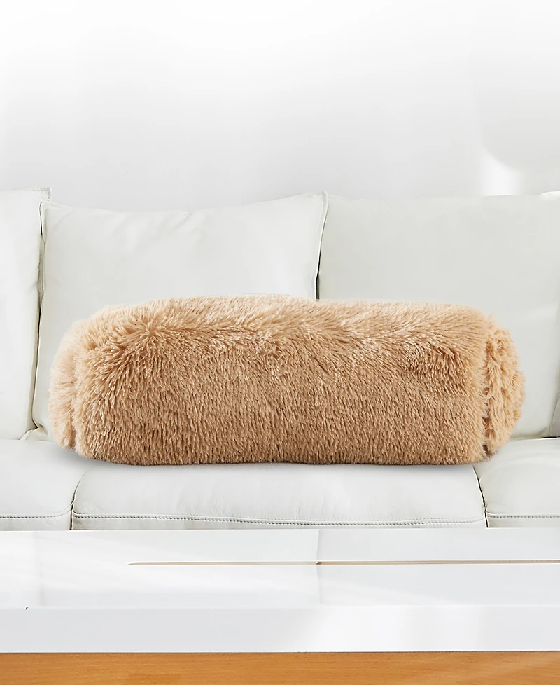 Cheer Collection Shaggy Bolster Decorative Pillow Set, 8" x 24"