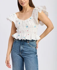 En Saison Women's Nellie Flutter-Sleeve Shirred Top