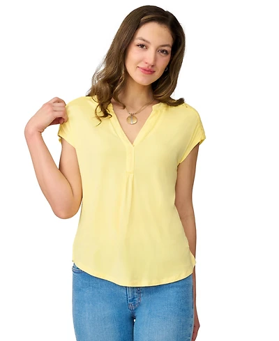 Cable & Gauge Women's Braided Crochet Trim Pleated Top