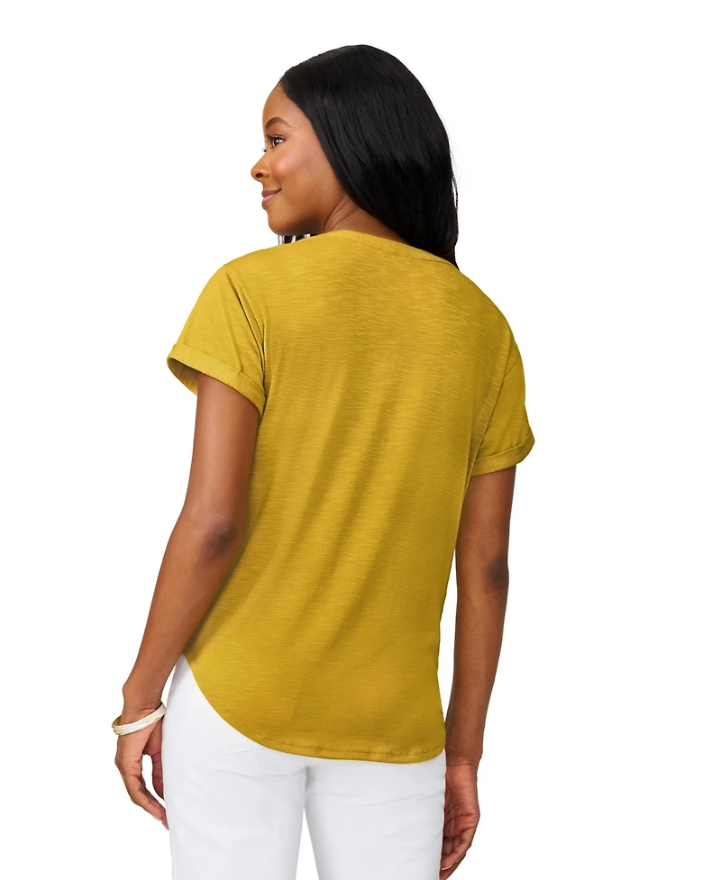 Cable & Gauge Women's Shirred Detail Short Sleeve Top