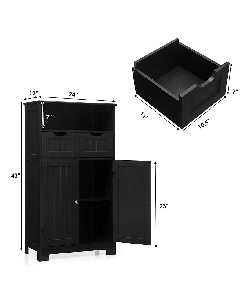Gymax Bathroom Floor Cabinet Wooden Storage Organizer w/Drawer Doors Espresso
