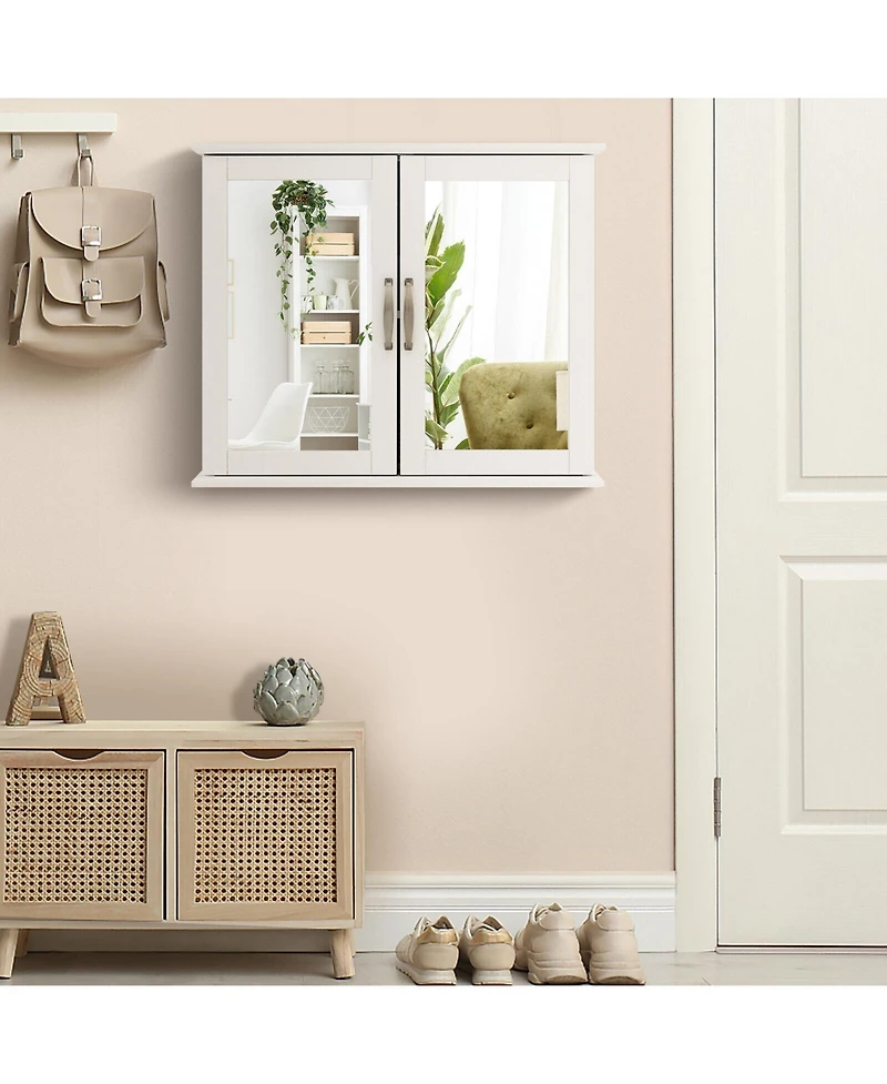 Gymax Bathroom Medicine Cabinet 2-Tier Wall-Mounted Mirror Storage Cabinet W/Handles