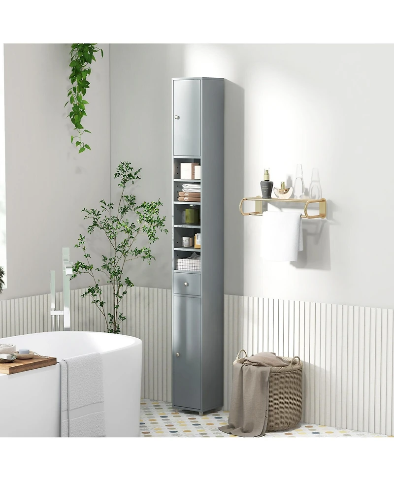 Gymax Tall Slim Bathroom Storage Cabinet Linen Tower w/Drawer Adjustable Shelves Black