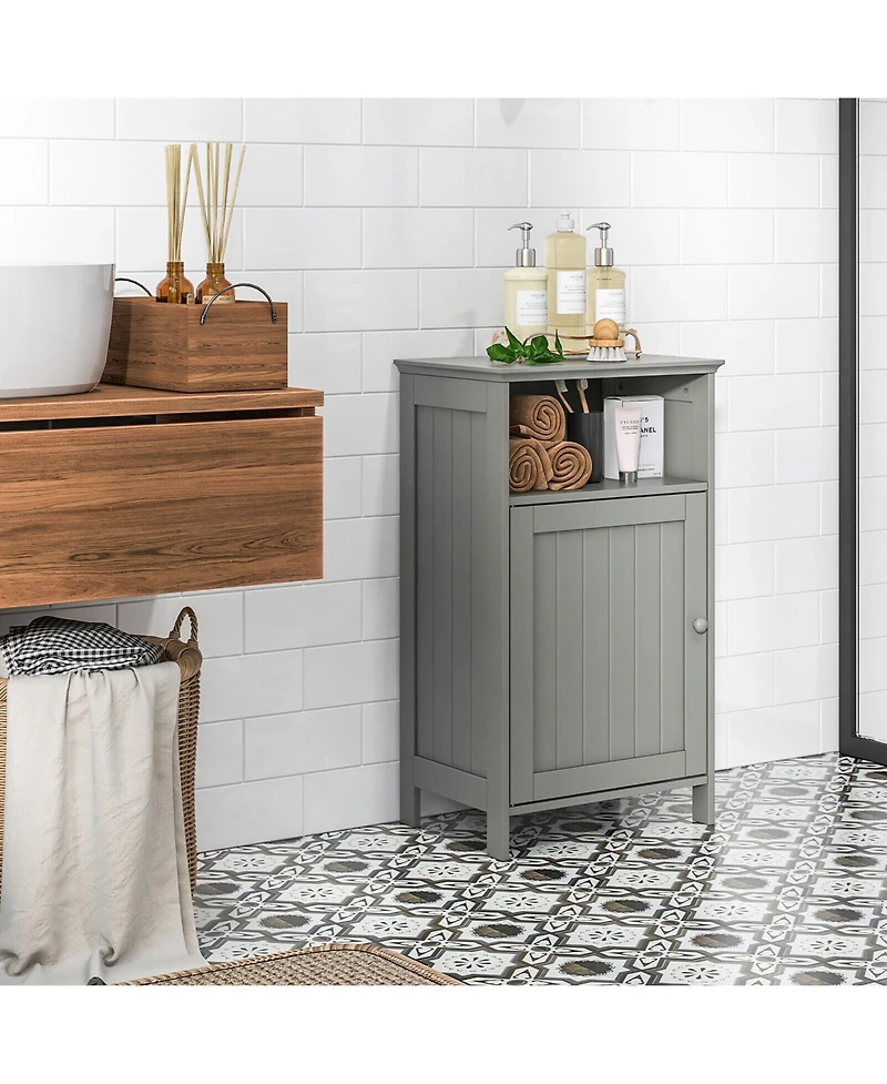 Gymax Bathroom Floor Storage Cabinet Side Table w/ Open Compartment & Adjustable Shelf