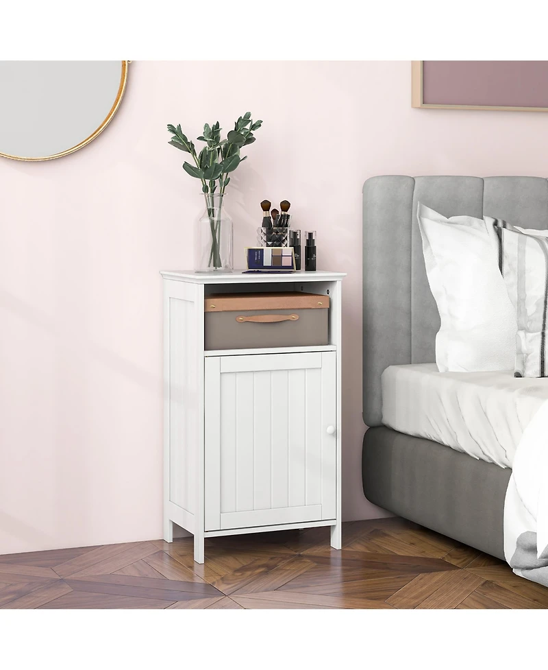 Gymax Bathroom Floor Storage Cabinet Side Table Adjustable Shelf Organize Freestanding