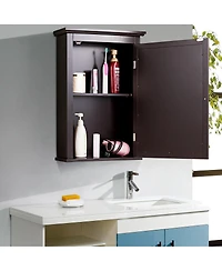Gymax Bathroom Mirror Cabinet Wall Mounted Medicine Storage Adjustable Shelf Brown