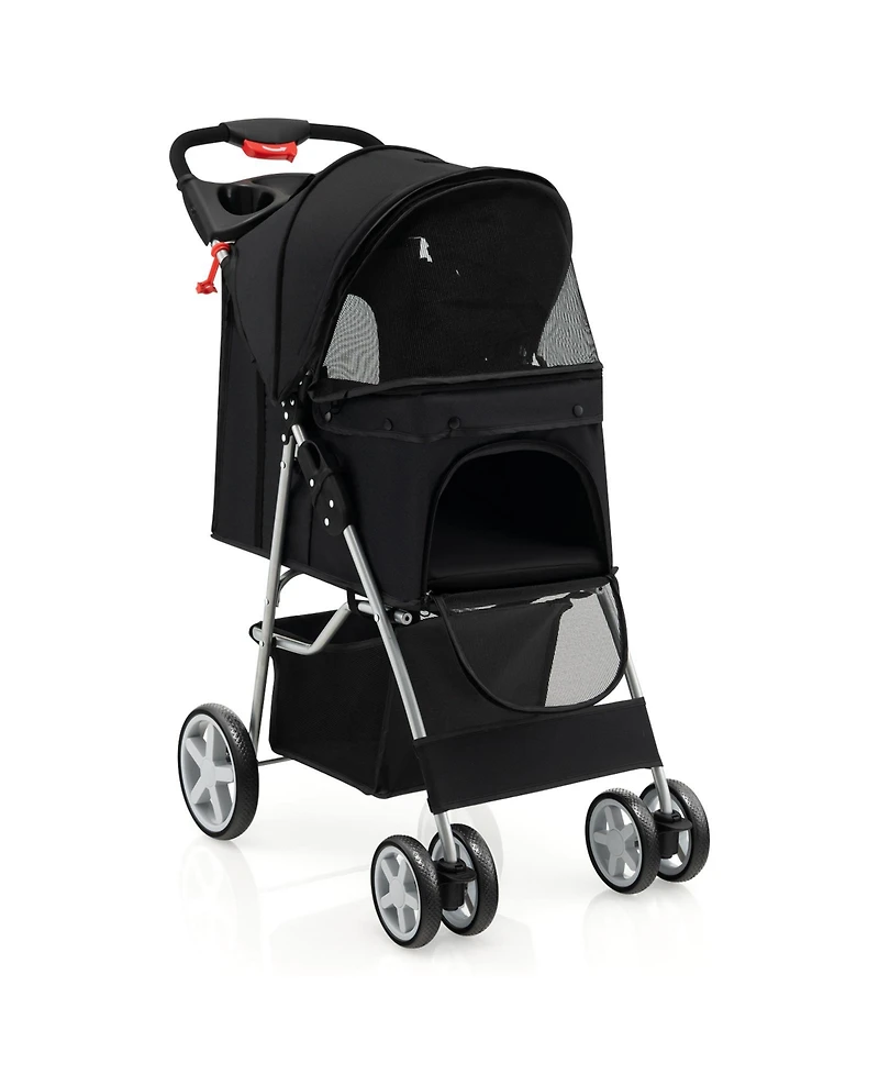 Pet Stroller Folding with Storage Basket and Adjustable Canopy – Easy to Maneuver Dog