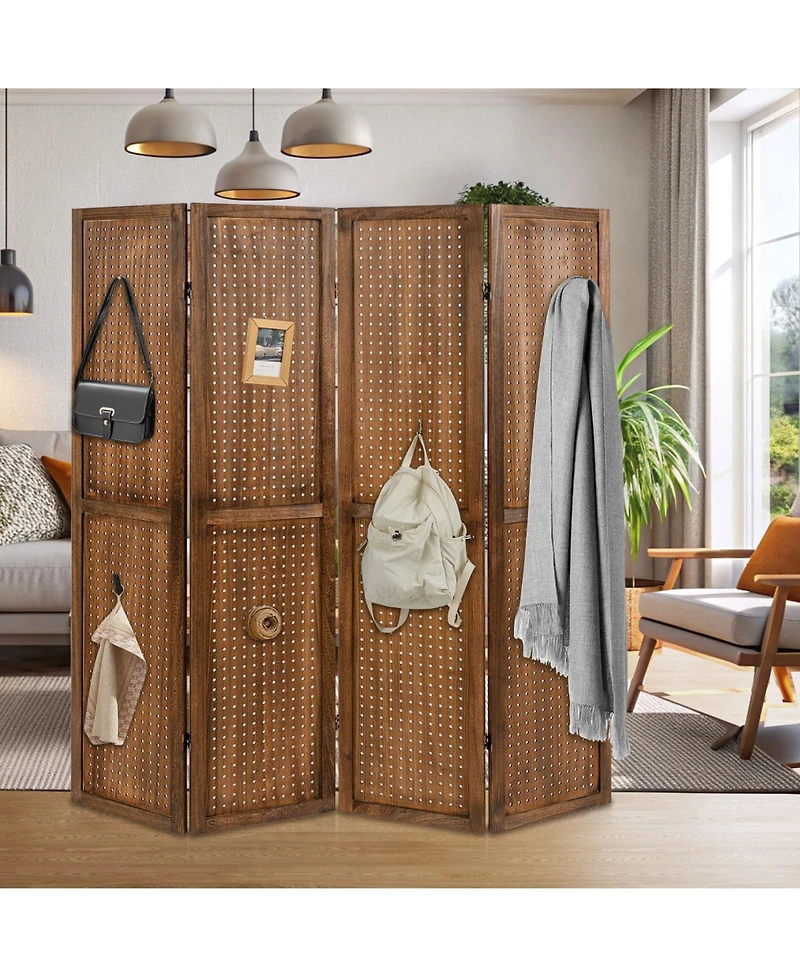 Pegboard Display with 360° Metal Hinges and Solid Wood Frame-4 Panel