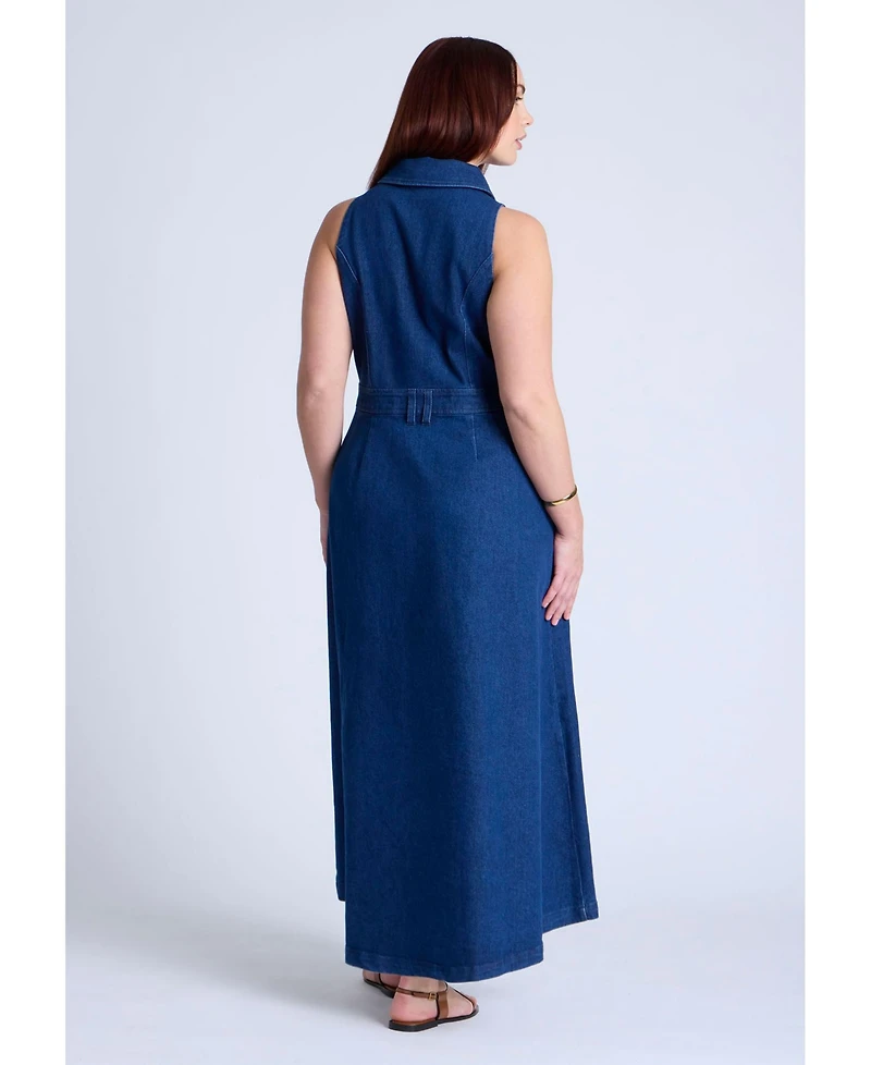 Eloquii Women's Sleeveless Denim Midi Dress