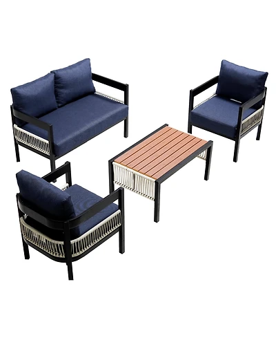 Mondawe Multi-person Outdoor Iron Sofa Set with A table, Rattan Decoration, Waterproof, Rust-proof