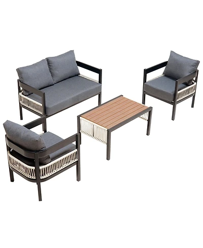 Mondawe Multi-person Outdoor Iron Sofa Set with A table, Rattan Decoration, Waterproof, Rust-proof