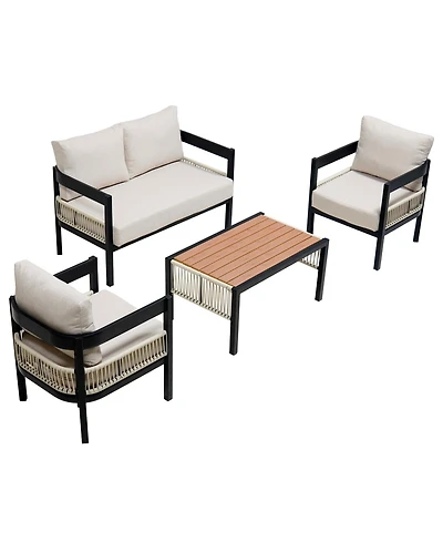 Mondawe Multi-person Outdoor Iron Sofa Set with A table, Rattan Decoration, Waterproof, Rust-proof