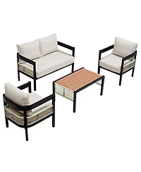 Mondawe Multi-person Outdoor Iron Sofa Set with A table, Rattan Decoration, Waterproof, Rust-proof