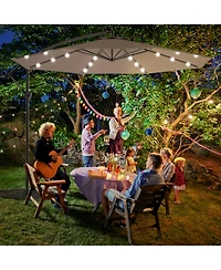 Gymax 10Ft Patio Solar Led Outdoor Offset Hanging Umbrella w/ 24