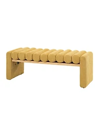 Modern Bench with Solid Wood and Removable Round Bolster Cushions