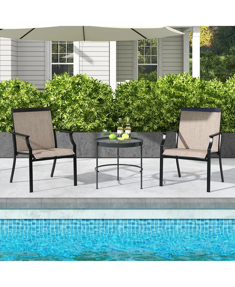2 Piece Patio Dining Chairs Large Outdoor Chairs with Breathable Seat and Metal Frame