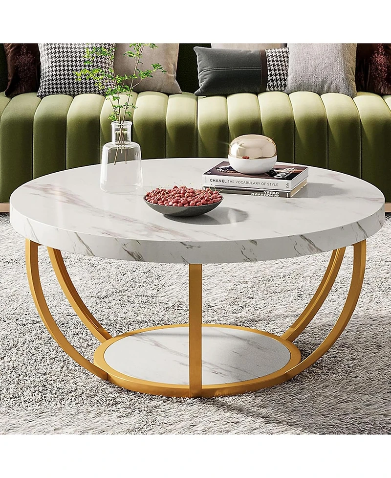 Tribesigns Round Coffee Table, Industrial 2-Tier Circle Coffee Table, Modern 31.7" Wooden Accent Center Table for Living Room, Home Office