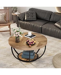 Tribesigns Round Coffee Table, Industrial 2-Tier Circle Modern 31.7" Wooden Accent Center Table for Living Room, Home Office