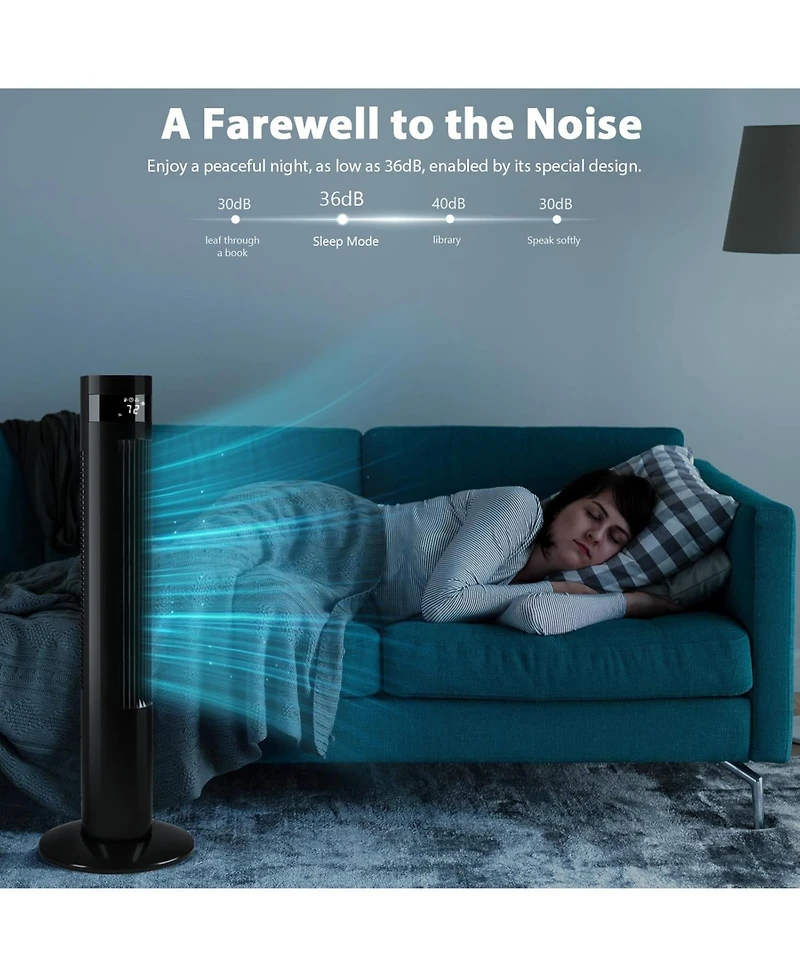 Antarctic Star Tower Fan Portable Electric Oscillating Quiet Cooling Remote Control Standing Bladeless Floor Fans 3 Speeds Wind Modes Timer Bedroo