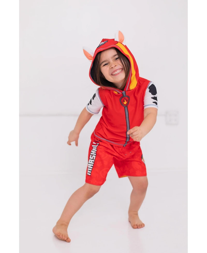 Paw Patrol Toddler Boys Marshall Rash Guard and Swim Trunks Outfit Set