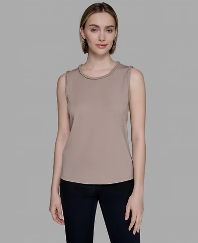 Karl Lagerfeld Paris Women's Braided-Trim Sleeveless Top