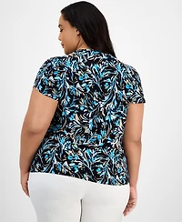 Ak Anne Klein Plus Size Printed Tulip-Sleeve Blouse