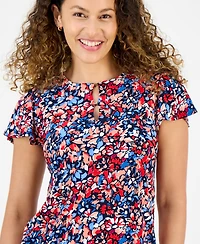 Jones New York Petite Floral-Print Keyhole-Neckline Top