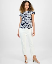 Jones New York Petite Botanical-Print Keyhole Top