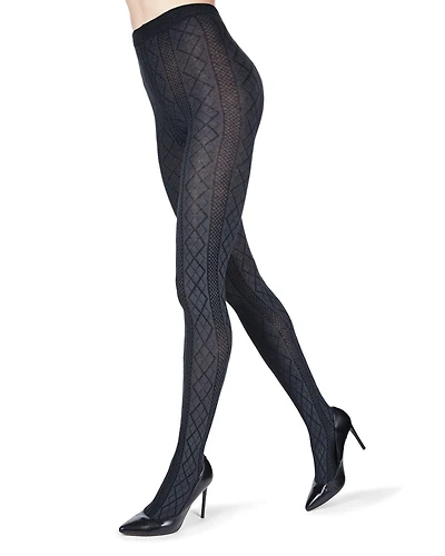 MeMoi Women's Crossing Diamond Patterned Sweater Tights Mo-389