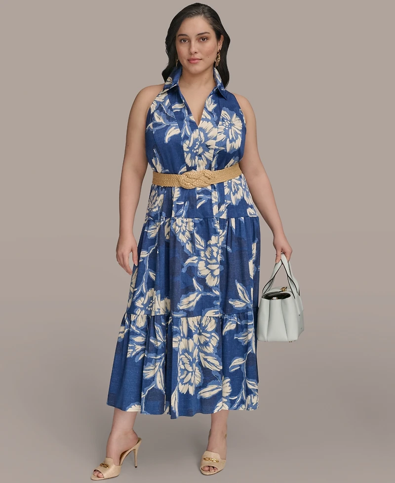 Donna Karan New York Plus Halter Belted Midi Dress