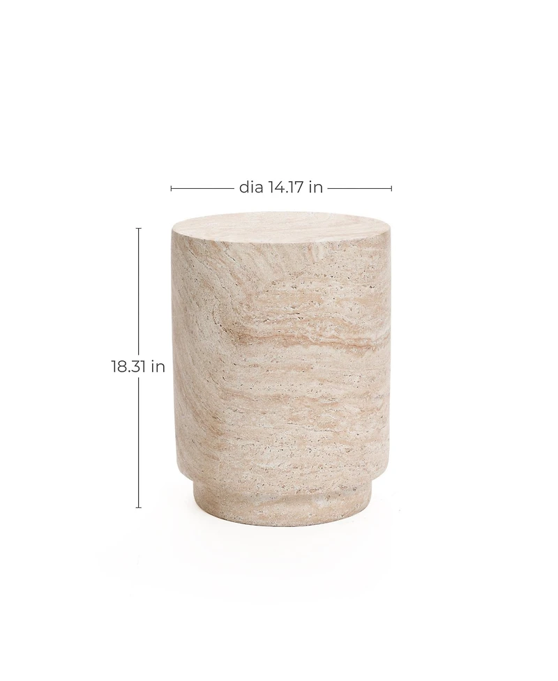 LuxenHome Travertine-Style Round Textured MgO Side Table