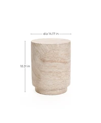 LuxenHome Travertine-Style Round Textured MgO Side Table