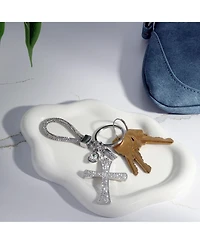 Jessica Simpson Rhinestone Cross Keychain – Elegant Silver-Tone Charm