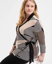 Anne Klein Plus Printed 3/4-Sleeve Wrap Top