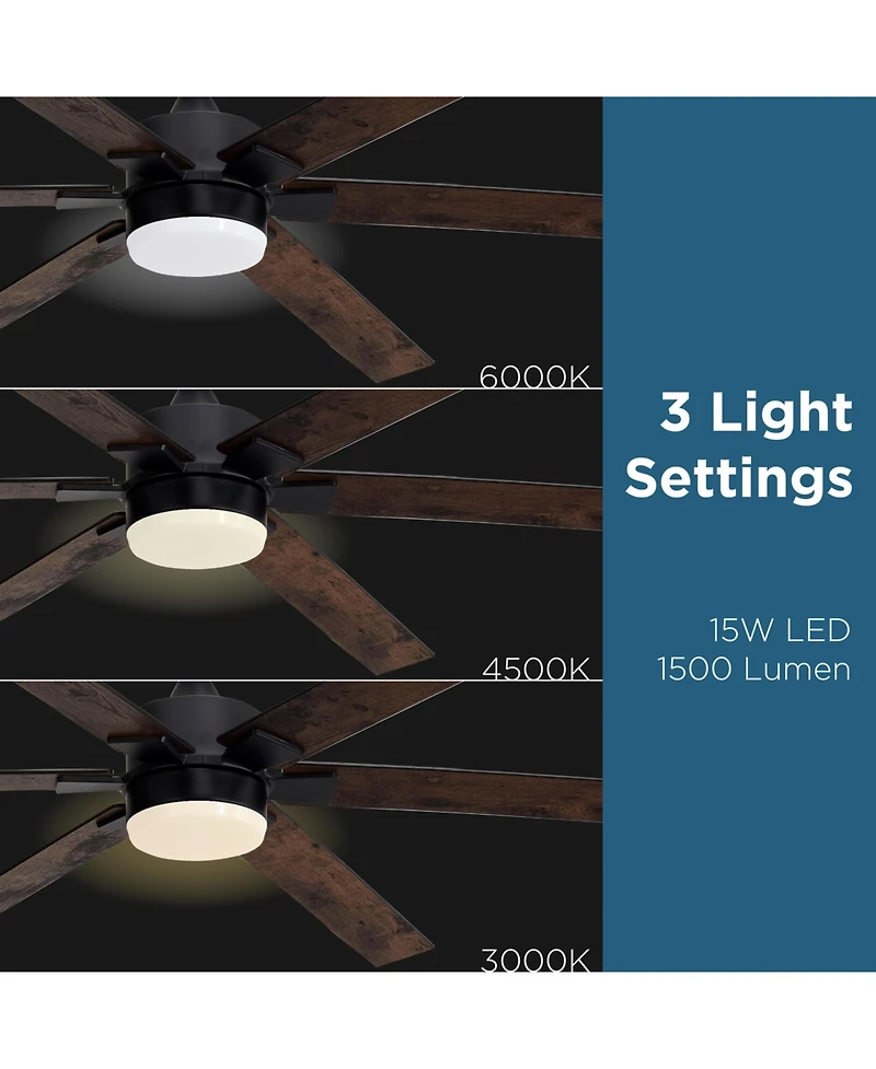 All Seasons 60" Ceiling Fan with Light, Quiet, Alexa/Google, 3 Color Led Lights, Reversible