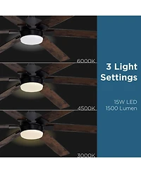 All Seasons 60" Ceiling Fan with Light, Quiet, Alexa/Google, 3 Color Led Lights, Reversible