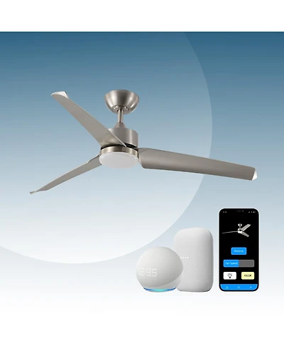 All Seasons 52" Ceiling Fan with Light, Quiet, Alexa/Google, 3 Color Led Lights, Reversible