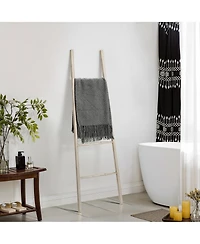 LuxenHome Rustic Birch Wood 4-Rung Blanket Ladder