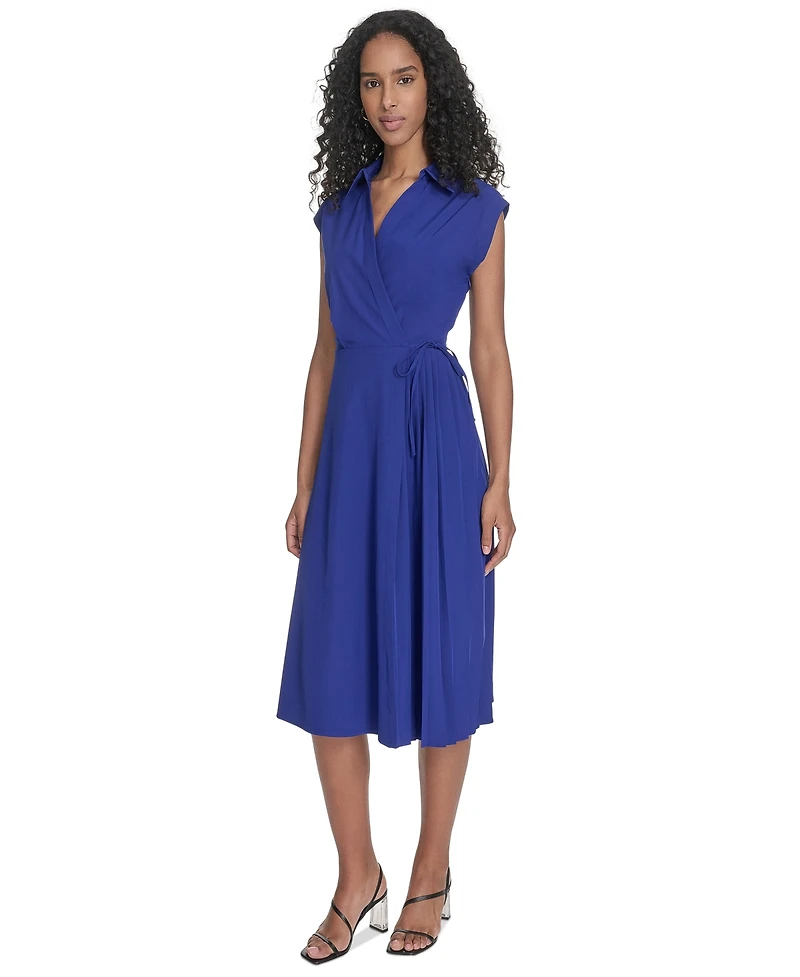 Calvin Klein Petite Surplice-Neck Gauze Midi Dress