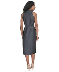 Calvin Klein Women's Belted Denim Faux-Wrap Dress