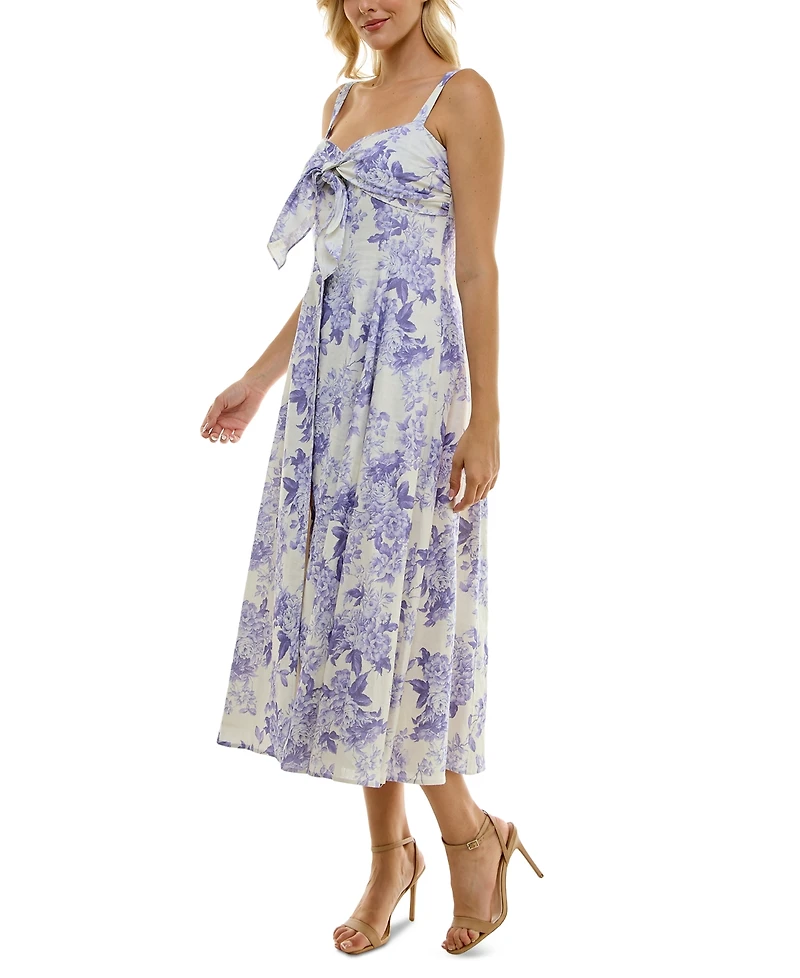 Taylor Women's Floral-Print Tie-Bodice Smocked-Back Dress