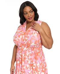 London Times Plus Size Floral V-Neck Tiered Maxi Dress