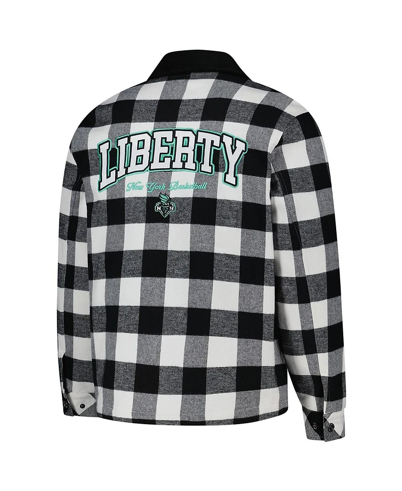 The Wild Collective Men's and Women's Black/White New York Liberty Flannel Full-Zip Shacket