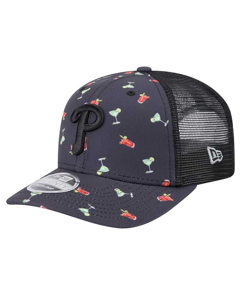 New Era Men's Black Philadelphia Phillies Adventure Drinks Pattern 9SEVENTY Stretch-Snap Hat